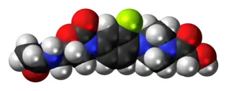 Space-filling model of the eperezolid molecule
