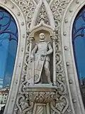 Statue of King Sebastian of Portugal on the façade of the station. The statue was accidentally destroyed in 2016