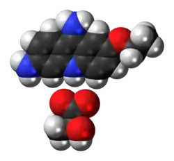 Ball-and-stick models of the component ions of ethacridine lactate