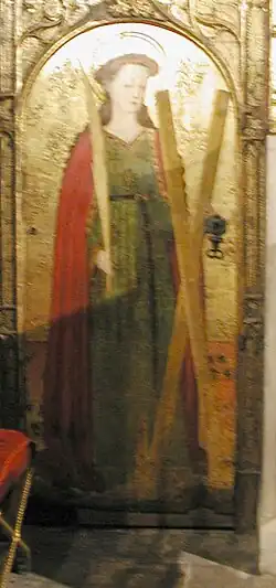 Virgin-martyr Eulalia of Barcelona, the most famous virgin-martyr in Spain, burnt at the stake.