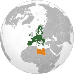 Map indicating locations of Libya and European Union