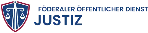 A shield symbol containing scales of justice and German text reading Föderaler Öffentlicher Dienst Justiz
