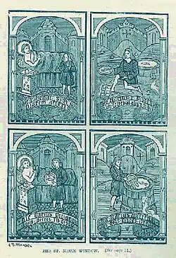 Stained glass window at St Neot, Cornwall, illustrating the miracle of the fishes associated with St Neot.