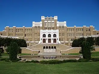 Little Rock Central High School, completed in 1927; costing $1.5 million, at the time it was dubbed the most expensive school ever built in the United States[9]
