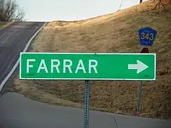 Farrar, Missouri, road sign