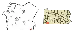 Location of Markleysburg in Fayette County, Pennsylvania.