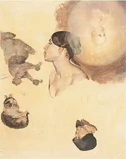 Bride's head. Old woman's head. Cat