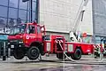 A former China Fire Services Yichang Fire Department Dongfeng EQ2102 ladder truck