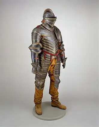 This c.1544 suit of cuirassier armor belonging to Henry VIII includes a pair of low-heeled cavalier boots.