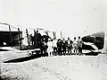 Arrival at Longreach of the Armstrong Whitworth FK8 with the first bag of airmail on the inaugural flight of the first Qantas air service from Charleville to Cloncurry, 22 November 1922