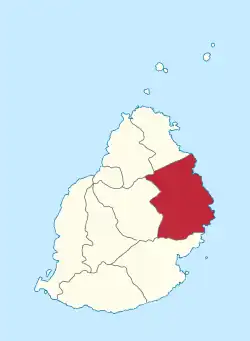 Map of Mauritius island with Flacq District highlighted