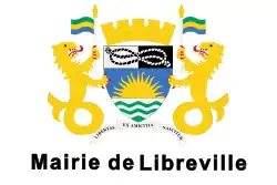 One of the two versions of the flag of Libreville, with text.