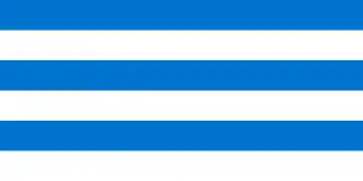 Flag of Tallinn (former Hanseatic city of Reval), since 13th century, based on the three blue lions of the coats of arms of Tallinn and Estonia