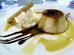 A restaurant prepared order of crème caramel
