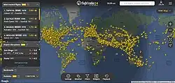 The web homepage, with planes flying all over the world.