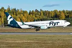 Image of a 737 MAX 8 operated by flyr registered as: LN-FGE landing at OSL