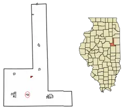 Location of Melvin in Ford County, Illinois.