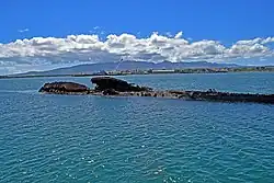 The wreck seen from the memorial, c. 2016