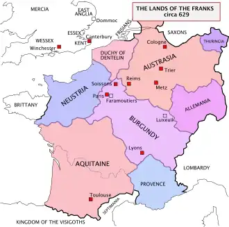 map of 7th-century Frankish lands
