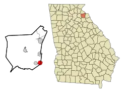 Location in Franklin County and the state of Georgia
