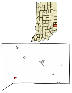 Location of Oldenburg in Franklin County, Indiana.