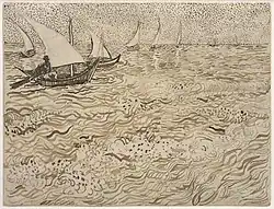 Boats at Saintes-Maries, Reed pen and ink over graphite on wove paper, Late July-early August 1888, Solomon R. Guggenheim Museum