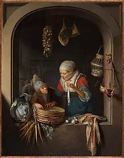Haringverkoopster met jongen, 1664, Leiden Collection