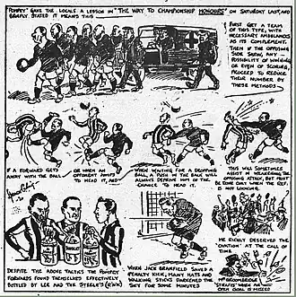 A cartoon depicting events during the Gillingham v Portsmouth football match in March 1920