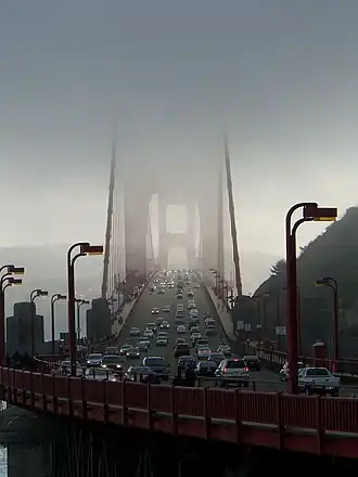 The Golden Gate Bridge on a foggy day