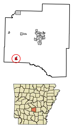 Location of Leola in Grant County, Arkansas.