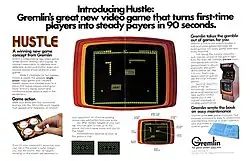 Advertisement showing 4 separated round buttons on an arcade machine
