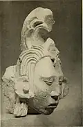One of twenty maize god sculptures from Copan temple 22, Late Classic (Peabody Museum of Archaeology and Ethnology)