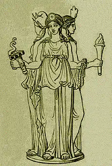 The goddess Hecate holding a torch to her right