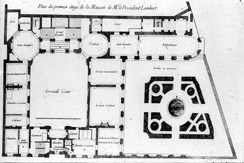 Plan of the premier étage with the Seine to the right