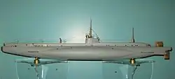 Less than 10 years after HMS Holland 1 entered service, the British B-class submarine shows the transition in hull form from submarine to diving surface vessel. The bow is slightly raised, as is the stern above the two propellers.