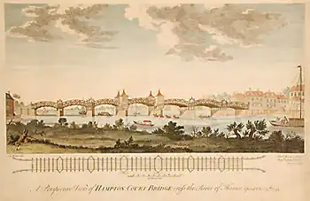 Image 31The original Hampton Court Bridge in 1753, the first of four on the site.