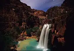 Havasu Falls at night, before 2008 flash flood