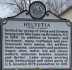 Settled by a group of Swiss and German immigrants who came via Brooklyn, N.Y. in 1869. Later groups arriving from Switzerland and other parts of U.S. boosted 1874 population to 308.