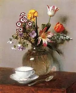 Vase of Flowers with a Coffee Cup (1885)