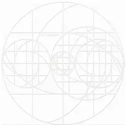 A white background with a series of circles and grid lines drawn in grey