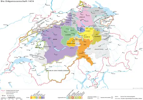 Switzerland in 1474, just before the Burgundian Wars.