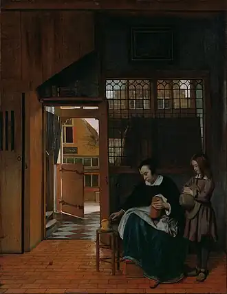 A Woman Preparing Bread and Butter for a Boy, by Pieter de Hooch, Getty Center