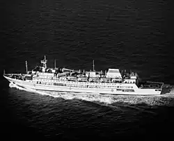 Aerial view of Yenisey underway on 5 May 1989