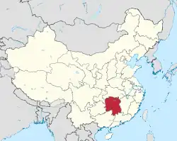 Location of Hunan in China