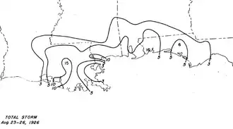 Contoured map showing rainfall amounts.
