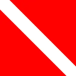 A red flag with white diagonal band
