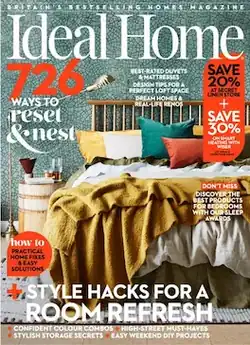 Cover of Ideal Home magazine showing a mattress surrounded by a round table
