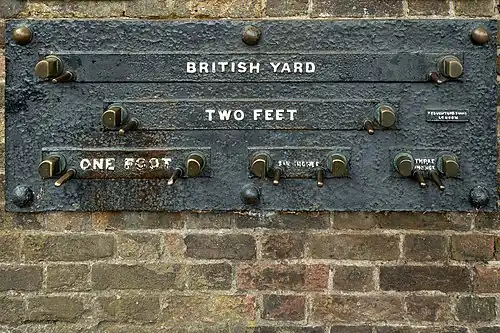A set of Imperial length gauges at Greenwich Royal Observatory by Troughton & Simms.