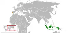 Map indicating locations of Indonesia and Portugal