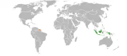 Map indicating locations of Indonesia and Suriname